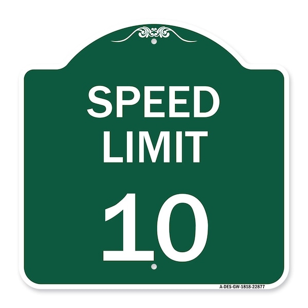 Signmission Speed Reduction Sign Speed Limit 10 Mph, Green & White Aluminum Sign, 18" x 18", GW-1818-22877 A-DES-GW-1818-22877 - main